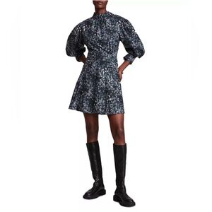 All Saints Black and Blue Floral Midi Dress